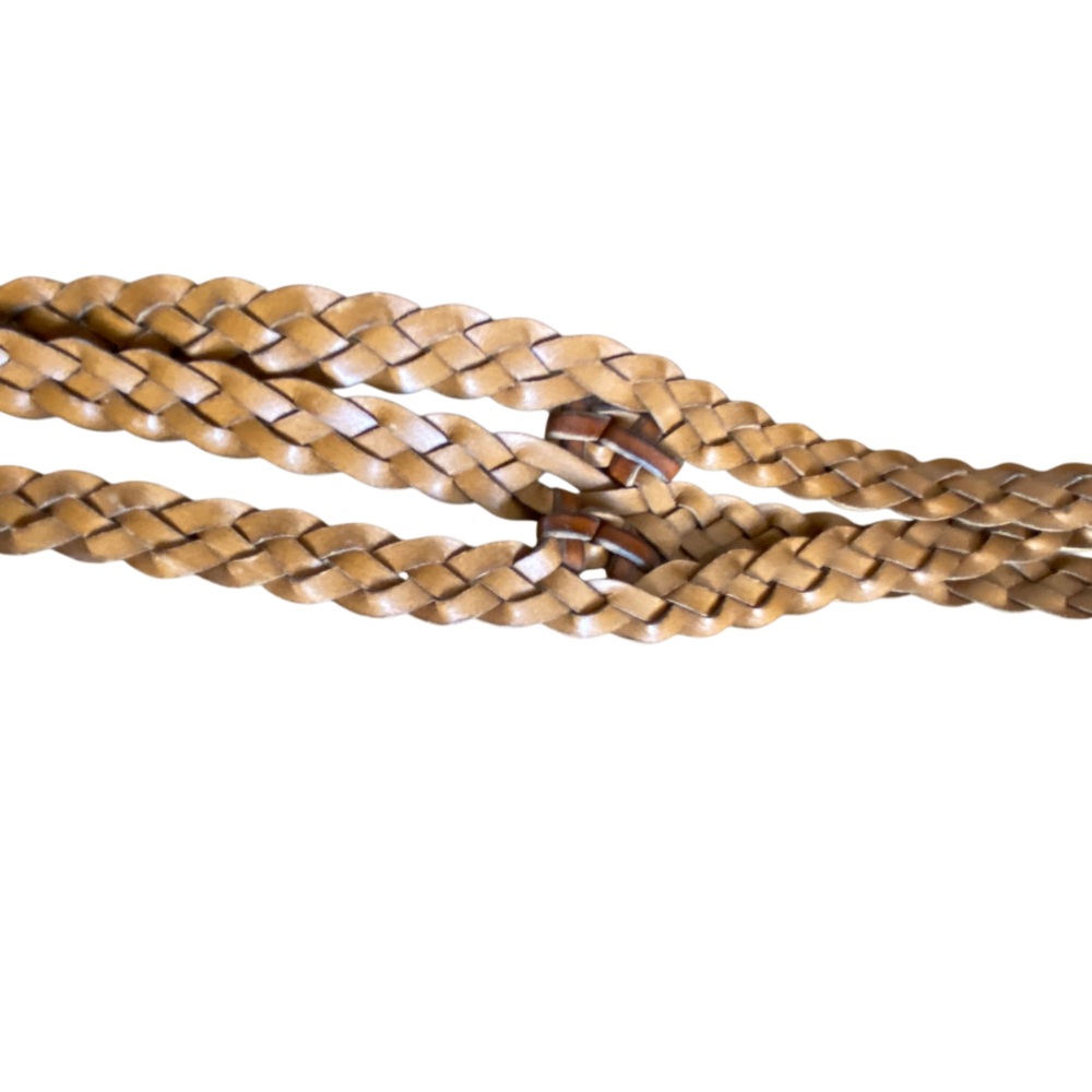 NWOT Triple Strand Solid Brass Triple Buckle Woven Leather Belt  Size L (40”) - Picture 4 of 6